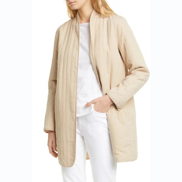 Sold-  Eileen Fisher Quilted Tencel & Linen Long Jacket - Picture 4 of 6